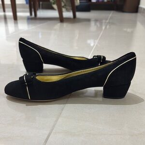 Salvatore Ferragamo Black Flats with Gold Trim
